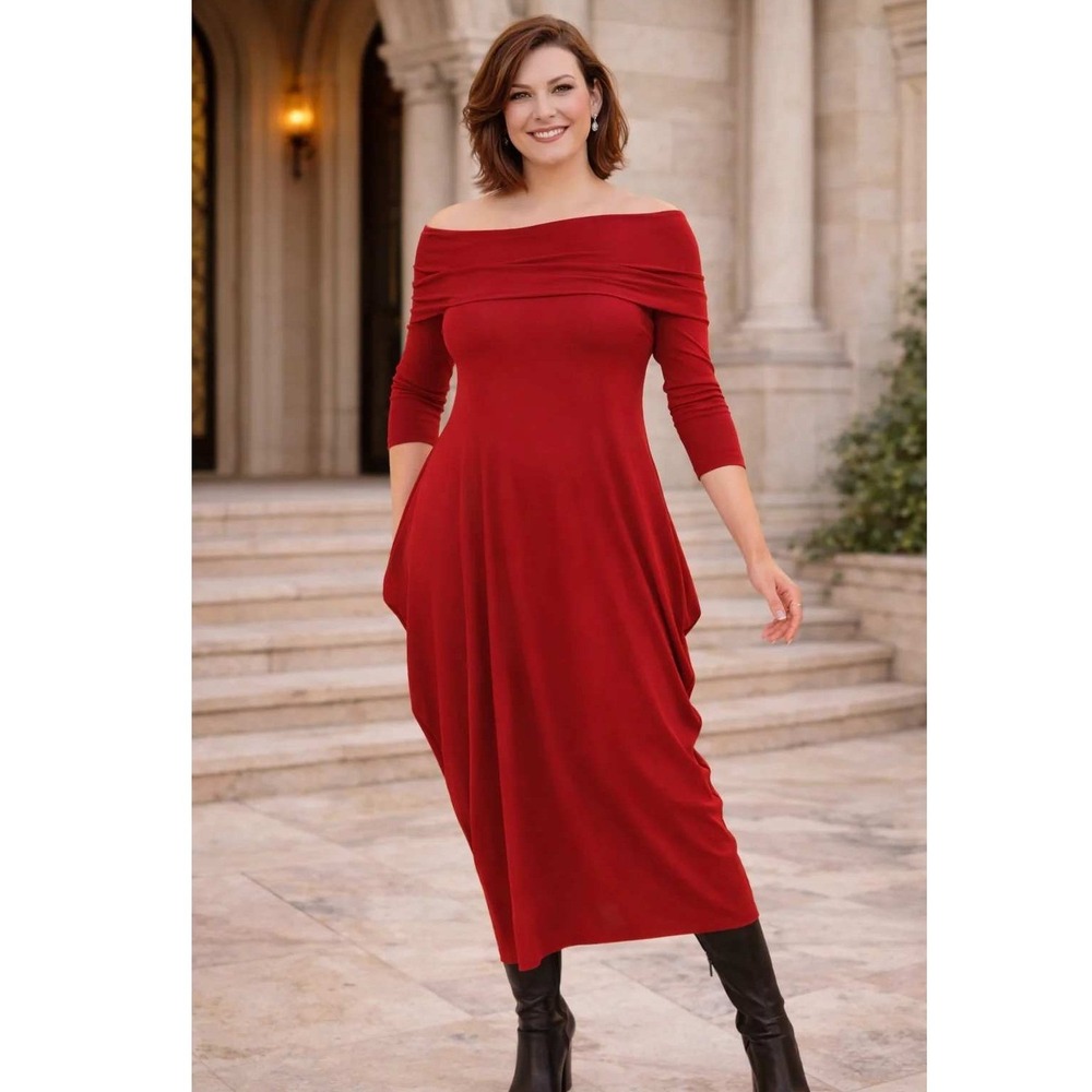 Sun Kim Red Cape Overlay Cocktail Dress Size Medium Stretch Midi Formal